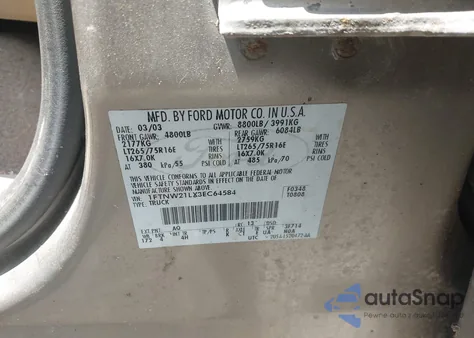 2003 Ford F-250 Lariat/Xl/Xlt z USA, uszkodzony, nr VIN 1FTNW21LX3EC64584